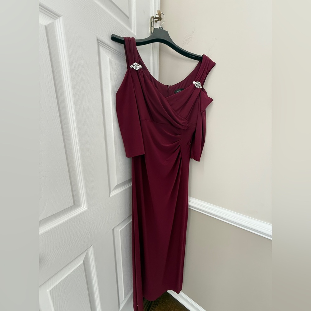 R&M Richards Open Shoulder Burgundy Dress